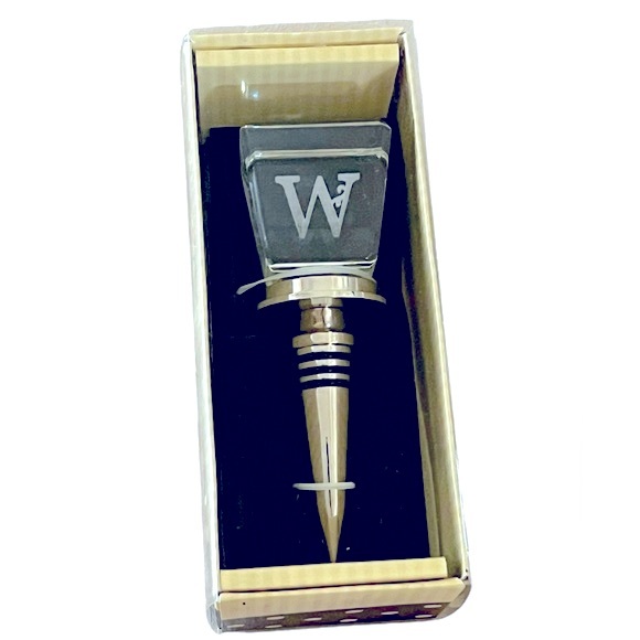 New Cypress Monogrammed “W” Large Crystal Silver Wine Bottle Topper - Picture 3 of 4